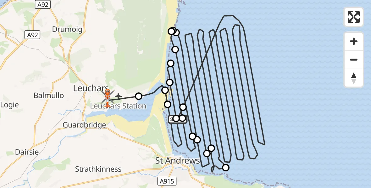 Flight route Coastguard Helicopter St Andrews - Leuchars Station Airfield, 19 September 2026, 18:48