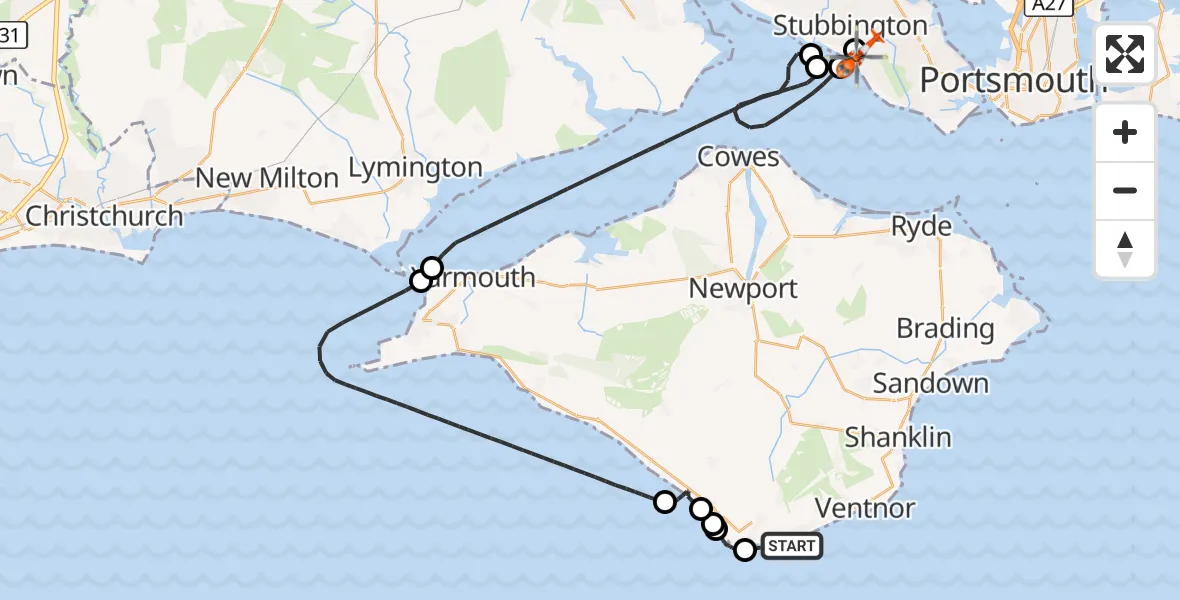 Flight route Coastguard Helicopter Ventnor - Solent Airport, 19 September 2026, 19:03