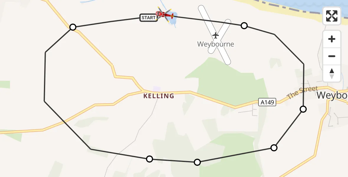 Flight route Air Ambulance Helicopter North Norfolk - North Norfolk, 19 September 2026, 19:59
