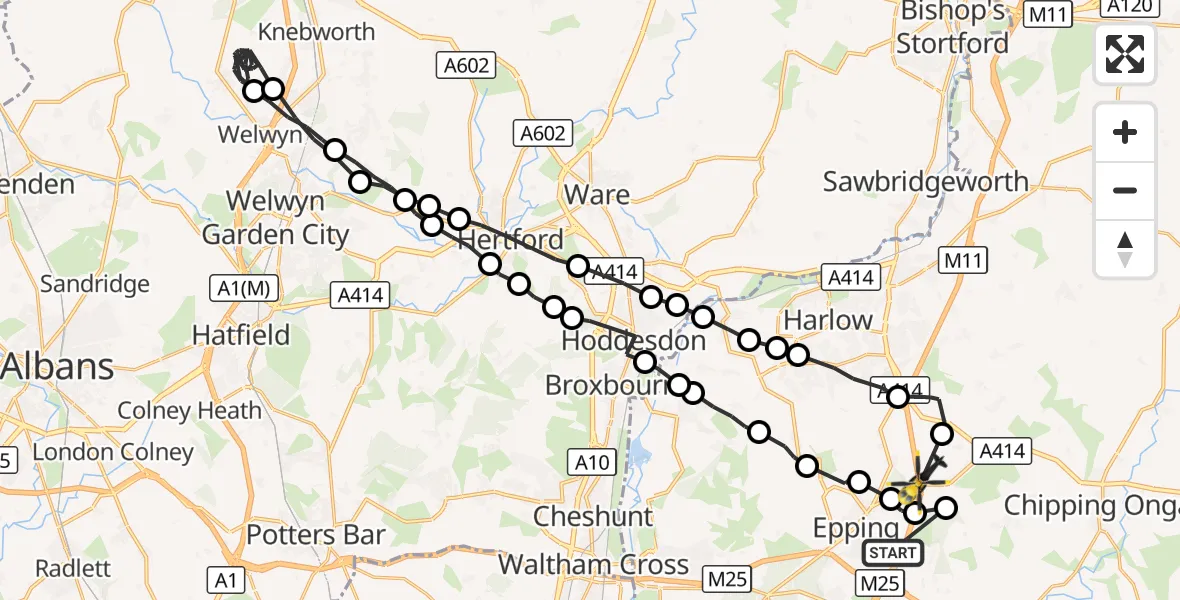 Flight route Police Helicopter Epping - North Weald Airfield, 19 September 2026, 20:31