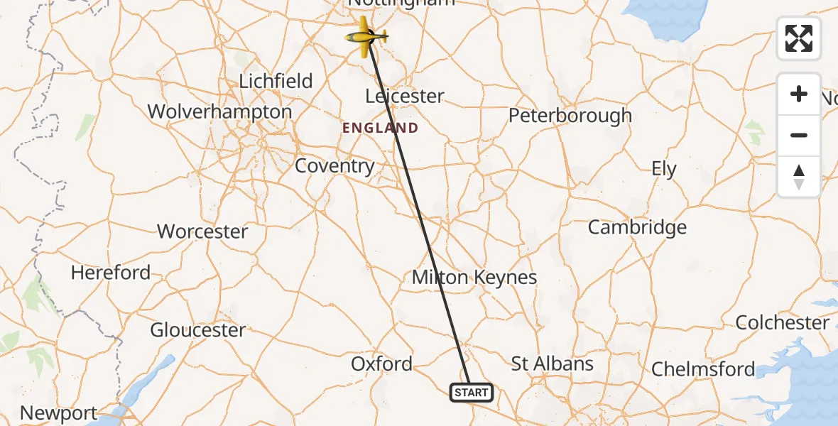 Flight route Police Aircraft Naphill - East Midlands Airport, 19 September 2026, 20:36