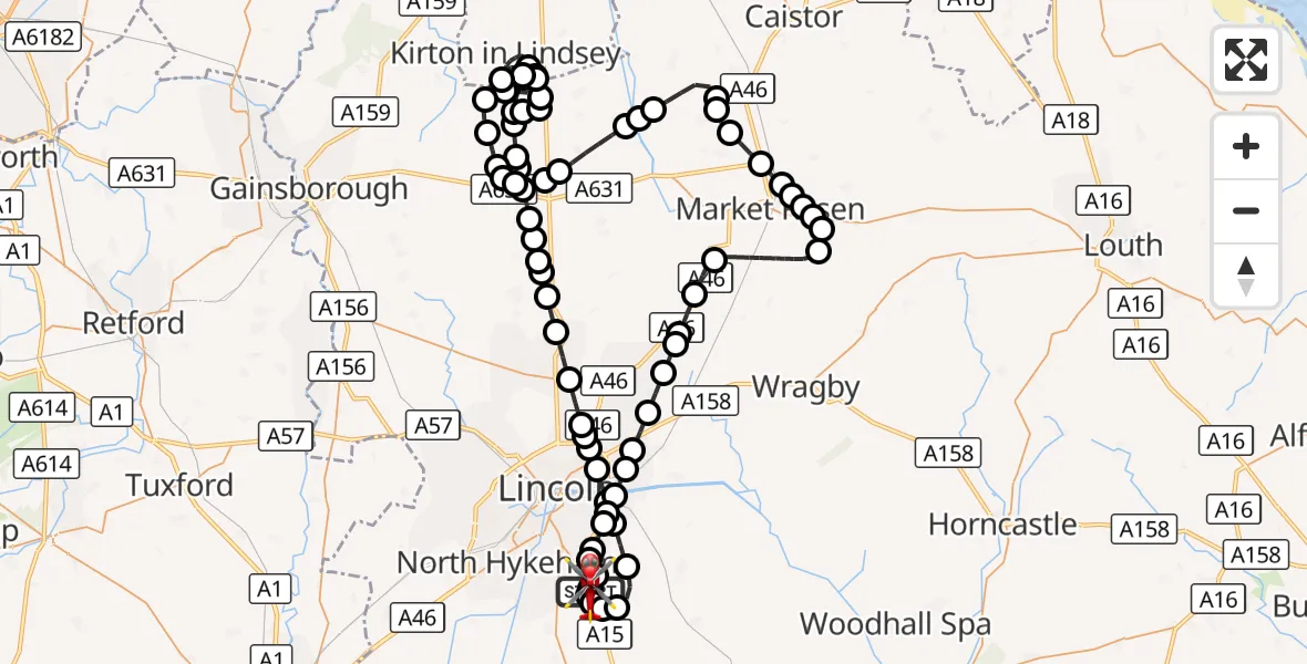 Flight route Air Ambulance Helicopter RAF Waddington - North Kesteven, 19 September 2026, 21:00