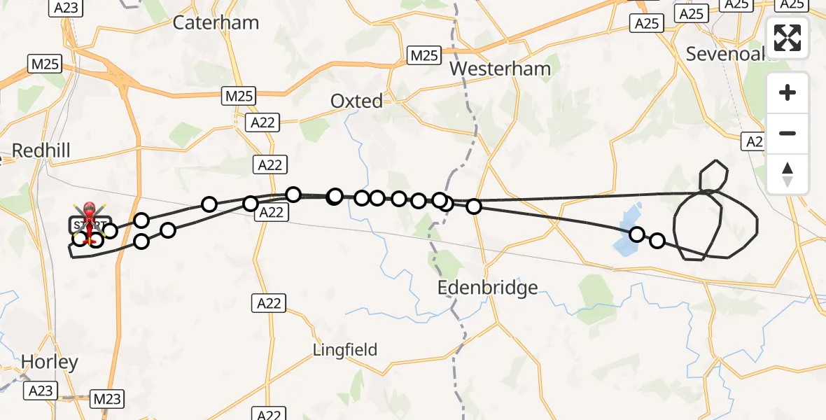 Flight route Air Ambulance Helicopter Redhill Aerodrome - Redhill Aerodrome, 19 September 2026, 21:23