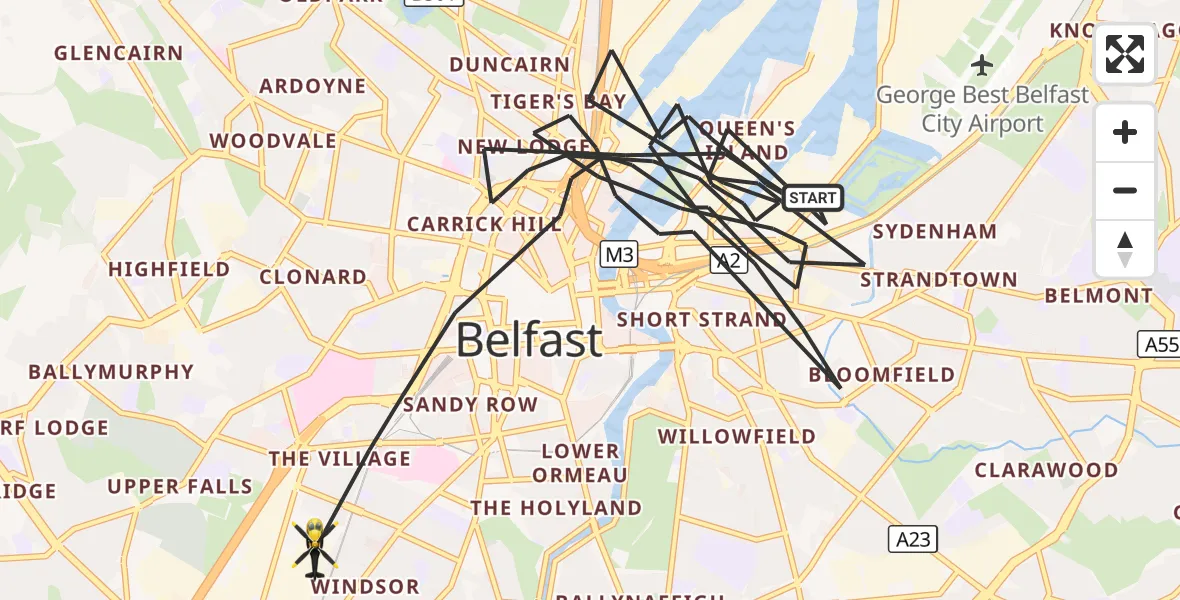 Flight route Police Helicopter Belfast City District - Belfast City District, 19 September 2026, 21:38