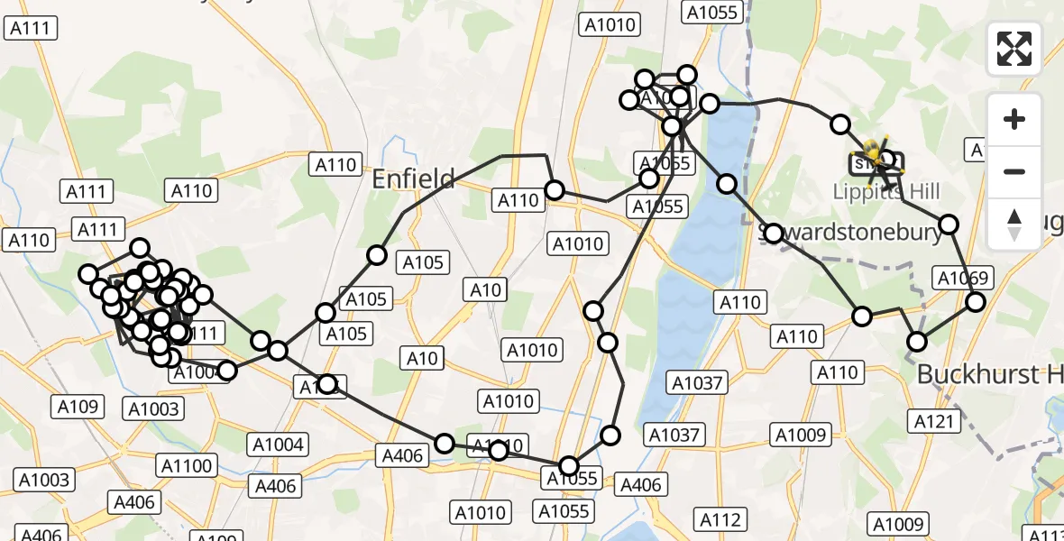 Flight route Police Helicopter Metropolitan Police Air Support Unit Lippitts Hill - Metropolitan Police Air Support Unit Lippitts Hill, 20 September 2026, 01:24