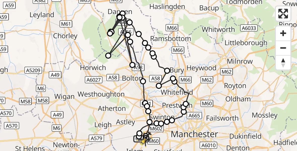 Flight route Police Helicopter Manchester Barton Aerodrome - Manchester Barton Aerodrome, 20 September 2026, 03:30
