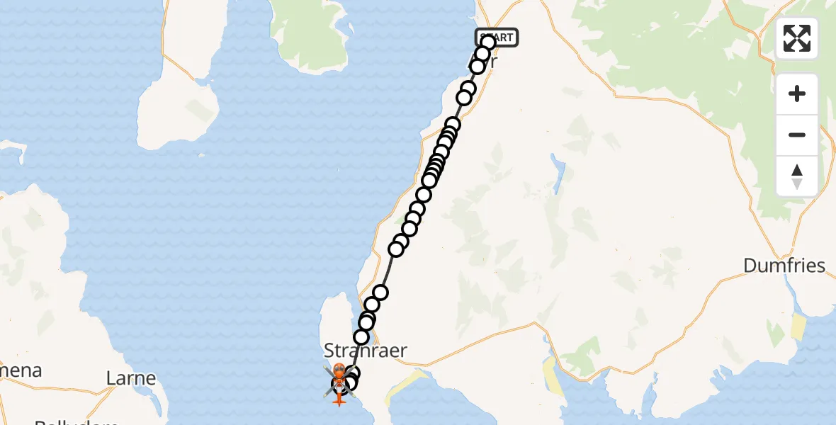 Flight route Coastguard Helicopter Glasgow Prestwick Airport - Inner Seas, 20 September 2026, 07:42