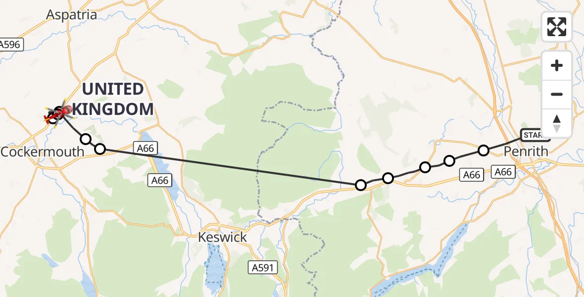 Flight route Air Ambulance Helicopter Penrith - Blindcrake, 20 September 2026, 08:43