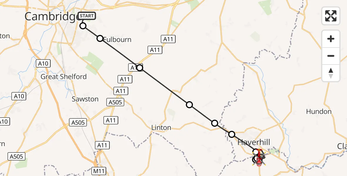 Flight route Air Ambulance Helicopter Cambridge City Airport - Haverhill, 20 September 2026, 08:48