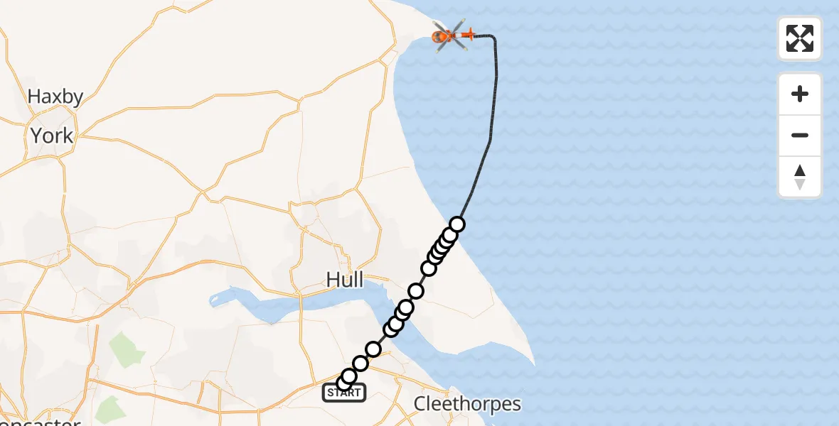 Flight route Coastguard Helicopter Humberside Airport - North Sea, 20 September 2026, 08:58