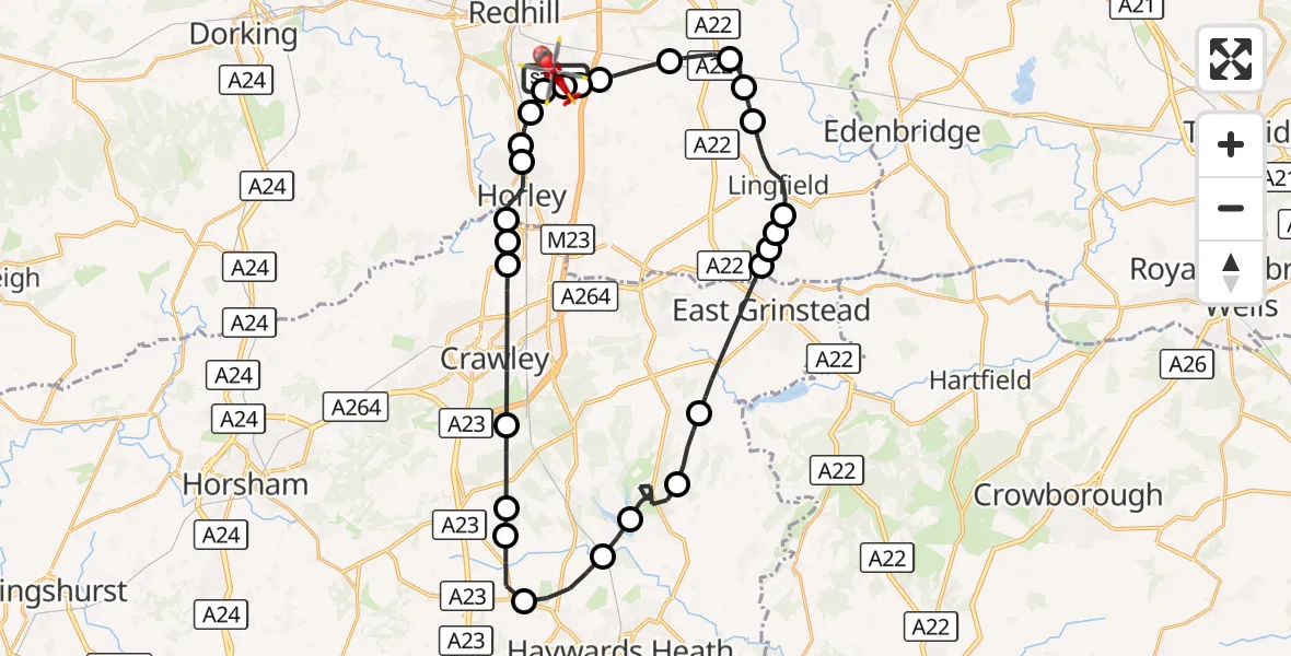 Flight route Air Ambulance Helicopter Redhill Aerodrome - Redhill Aerodrome, 20 September 2026, 09:19
