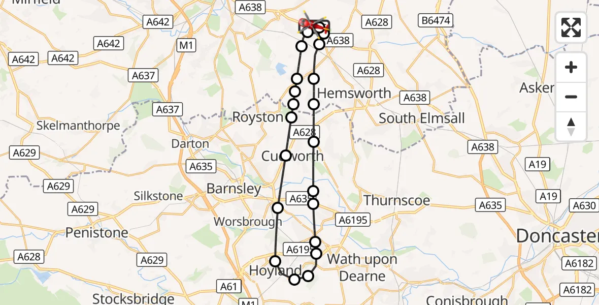 Flight route Air Ambulance Helicopter YAA Nostell Helicopter Port - YAA Nostell Helicopter Port, 20 September 2026, 09:43