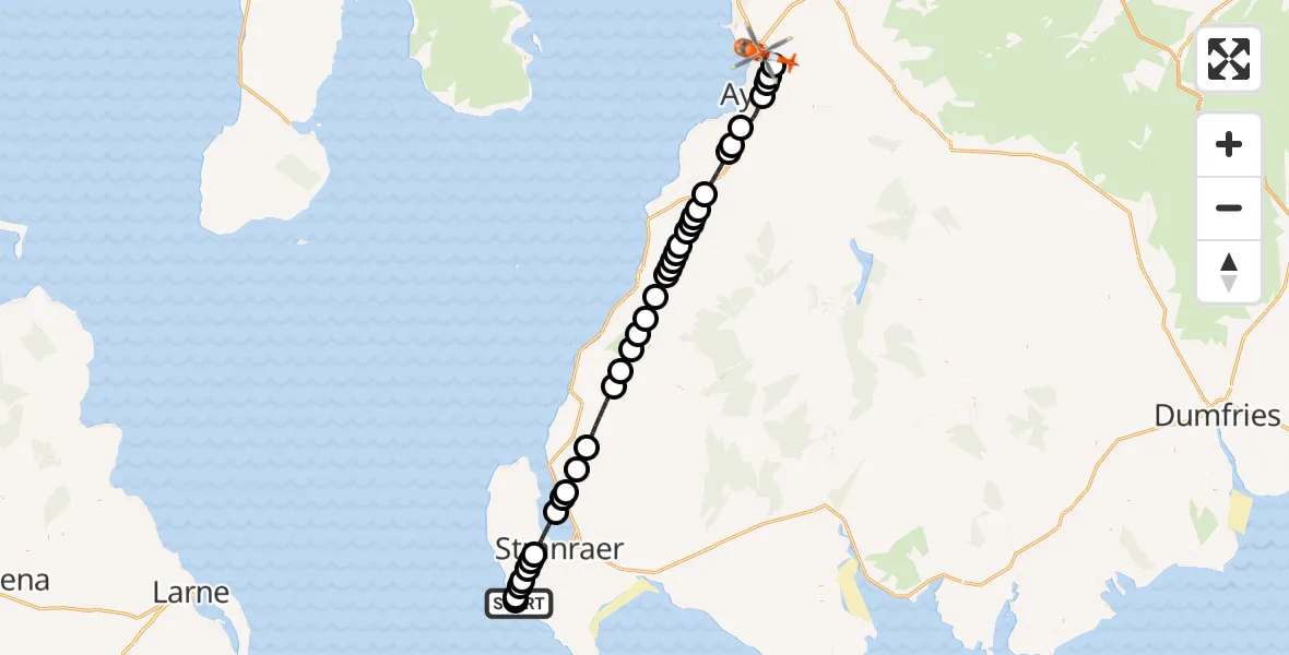 Flight route Coastguard Helicopter Portpatrick - Glasgow Prestwick Airport, 20 September 2026, 09:44