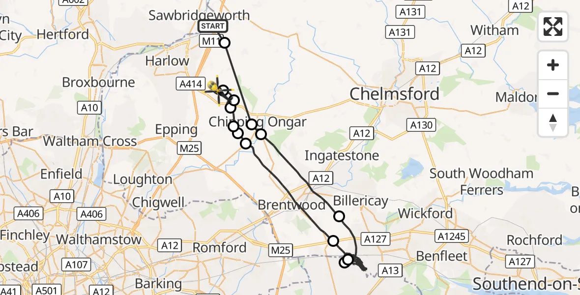 Flight route Police Helicopter Lower Sheering - Epping Forest, 20 September 2026, 10:13