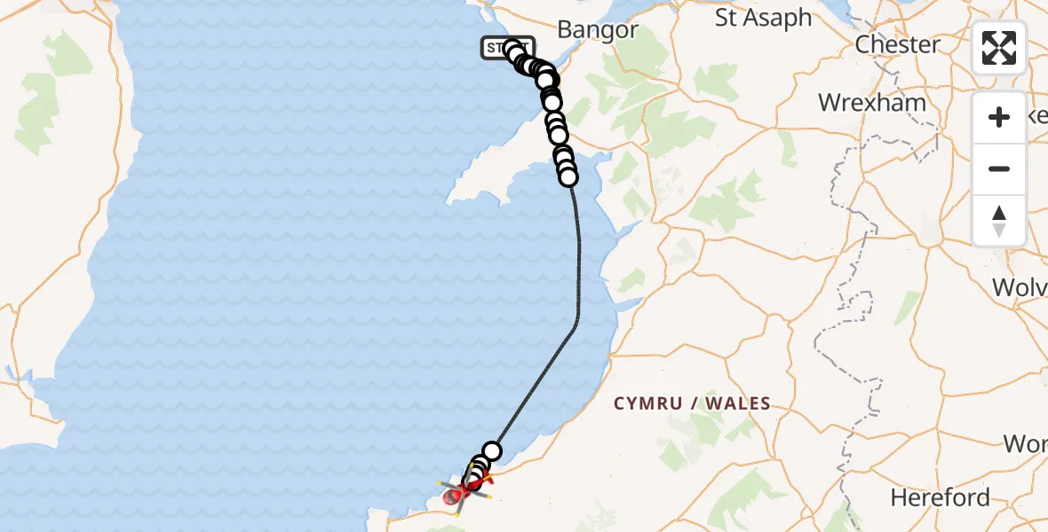 Flight route Air Ambulance Helicopter Aberffraw - Aberteifi / Cardigan, 20 September 2026, 10:30