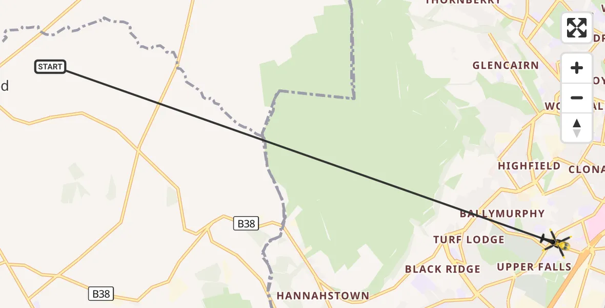 Flight route Police Helicopter Dundrod - Belfast City District, 20 September 2026, 10:31