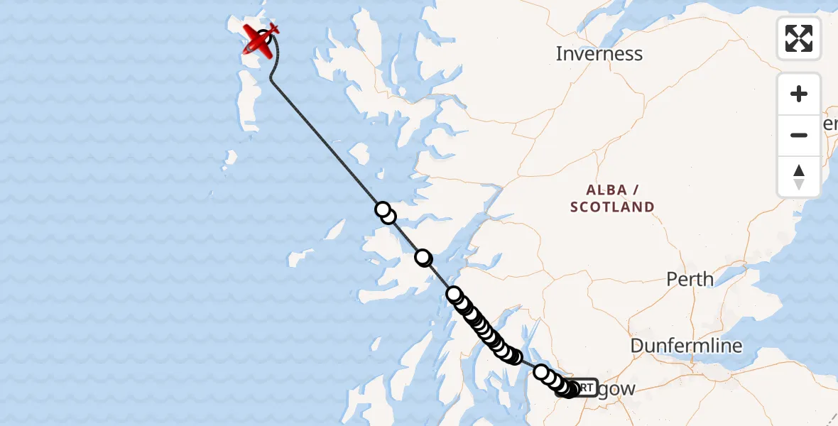 Flight route Air Ambulance Aircraft Glasgow Airport - Loch Euphort, 20 September 2026, 10:42