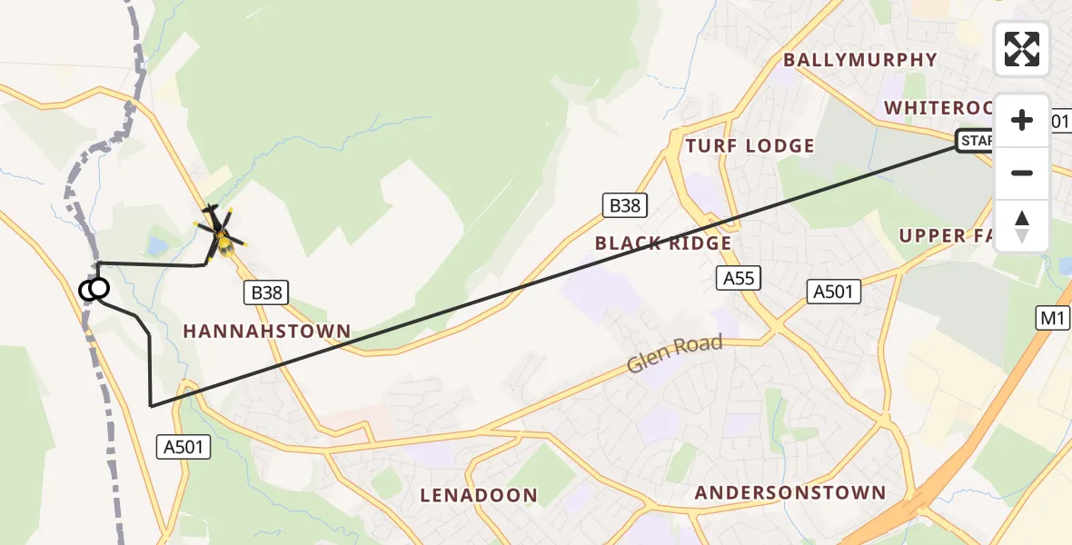 Flight route Police Helicopter Belfast City District - Belfast City District, 20 September 2026, 10:52