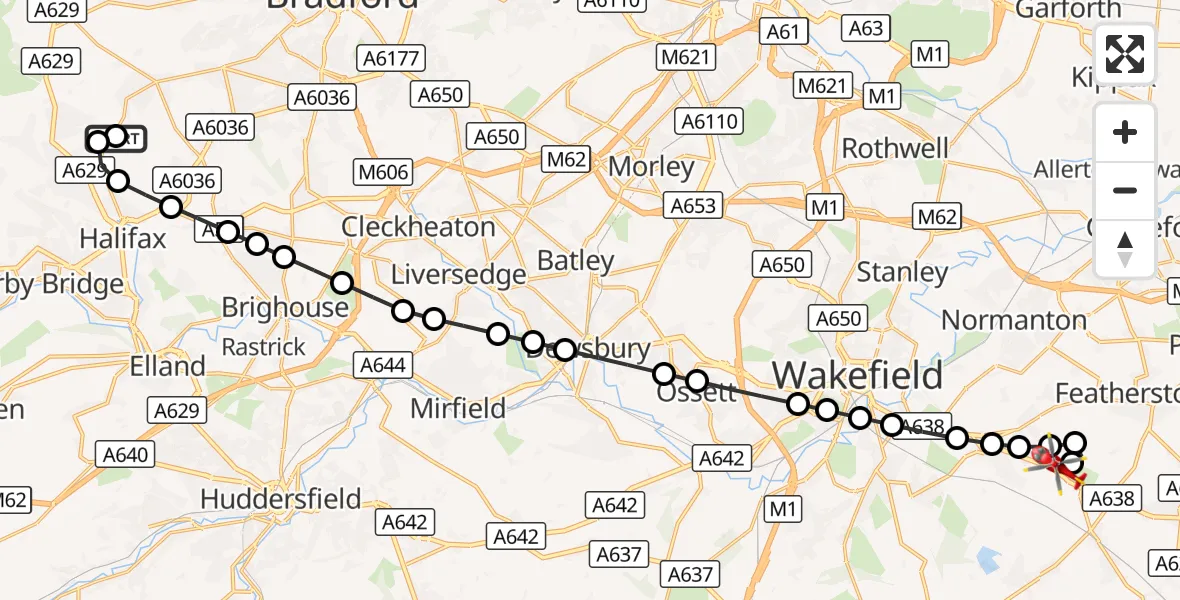 Flight route Air Ambulance Helicopter Queensbury - YAA Nostell Helicopter Port, 20 September 2026, 11:00