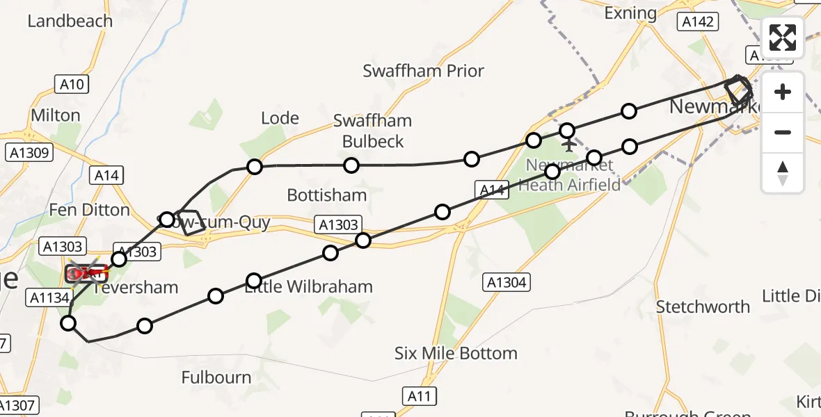 Flight route Air Ambulance Helicopter Cambridge City Airport - Cambridge City Airport, 20 September 2026, 11:09