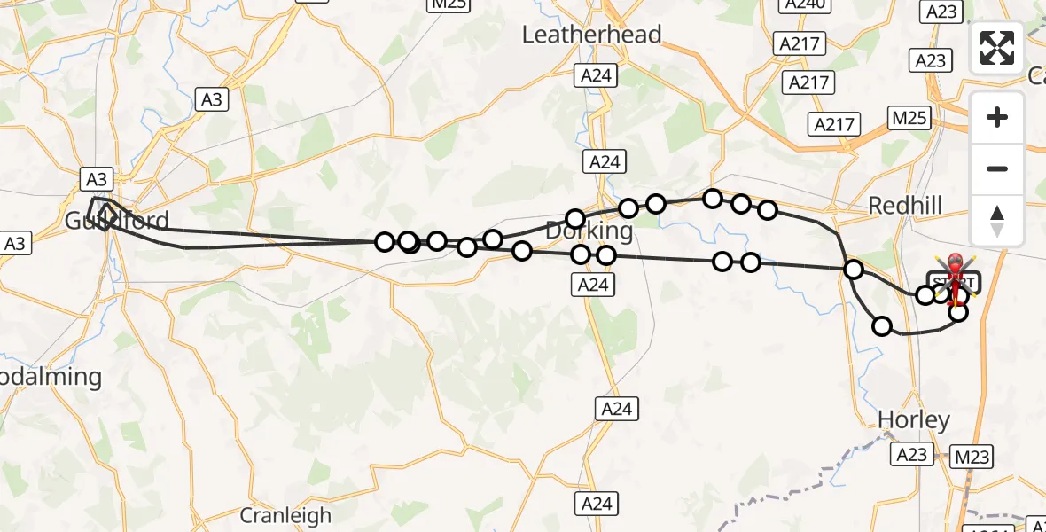 Flight route Air Ambulance Helicopter Redhill Aerodrome - Redhill Aerodrome, 20 September 2026, 11:14