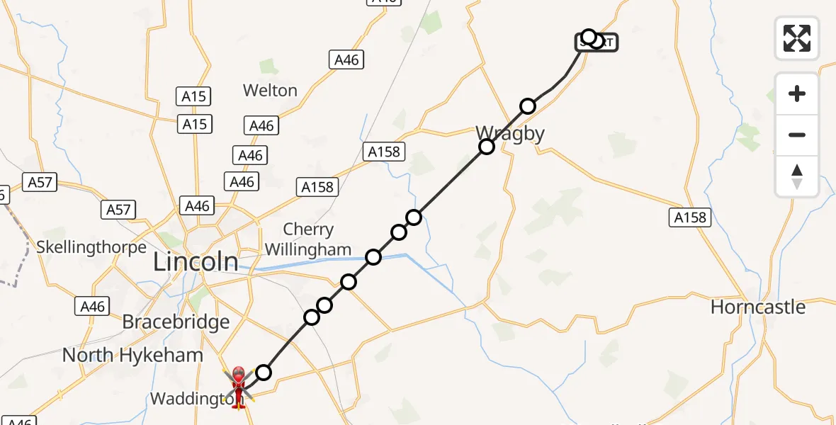 Flight route Air Ambulance Helicopter East Barkwith - North Kesteven, 20 September 2026, 11:27