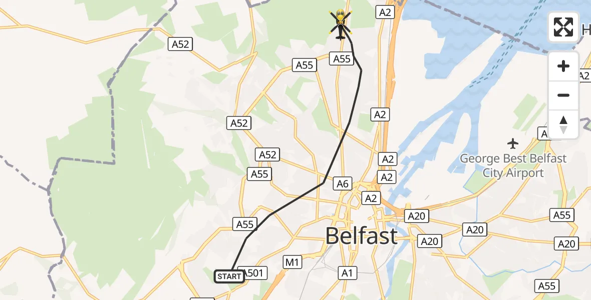 Flight route Police Helicopter Belfast City District - Belfast City District, 20 September 2026, 11:28