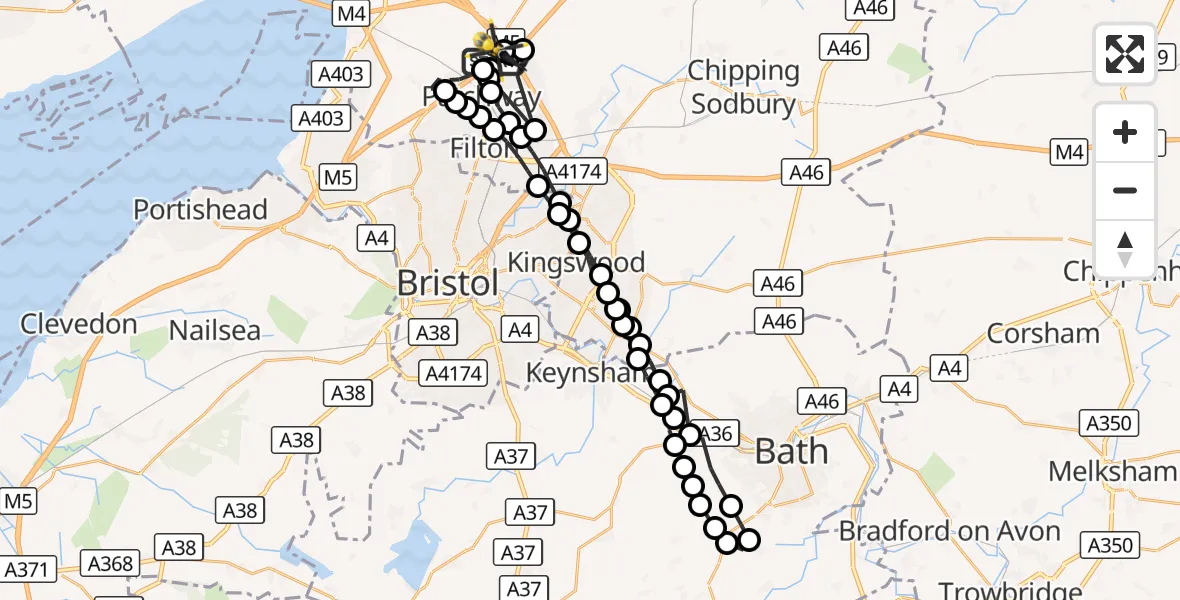 Flight route Police Helicopter Almondsbury Helicopter Base - Almondsbury Helicopter Base, 20 September 2026, 11:32