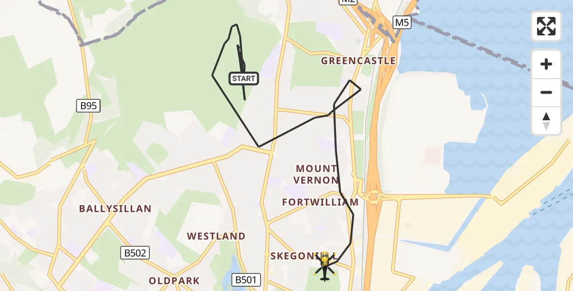 Flight route Police Helicopter Belfast City District - Belfast City District, 20 September 2026, 11:32