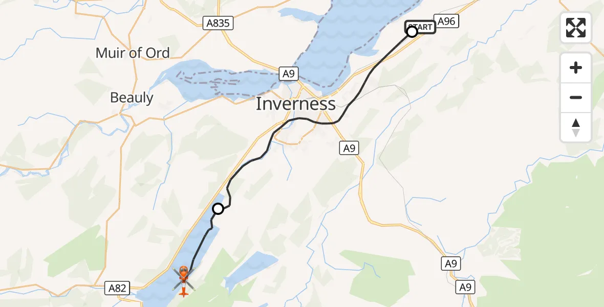 Flight route Coastguard Helicopter Inverness Airport - Loch Ness, 20 September 2026, 12:19