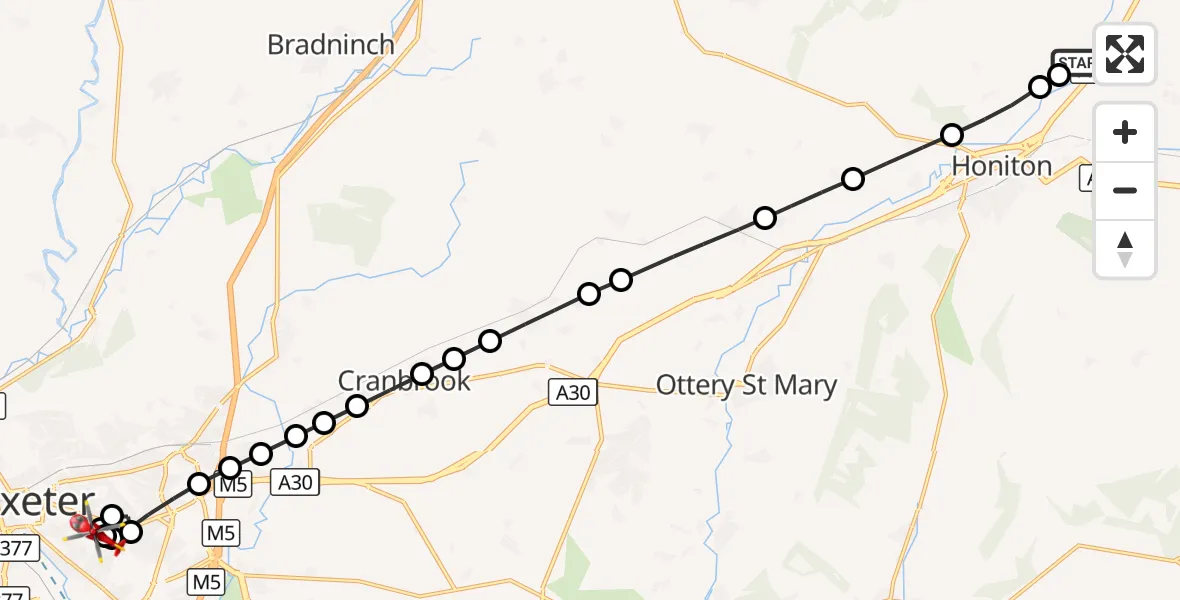 Flight route Air Ambulance Helicopter Beacon - Royal Devon & Exeter Hospital, 20 September 2026, 12:23