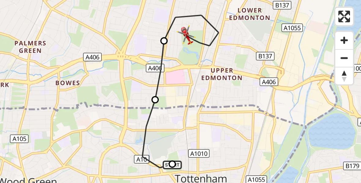 Flight route Air Ambulance Helicopter Haringey - Edmonton, 20 September 2026, 12:25