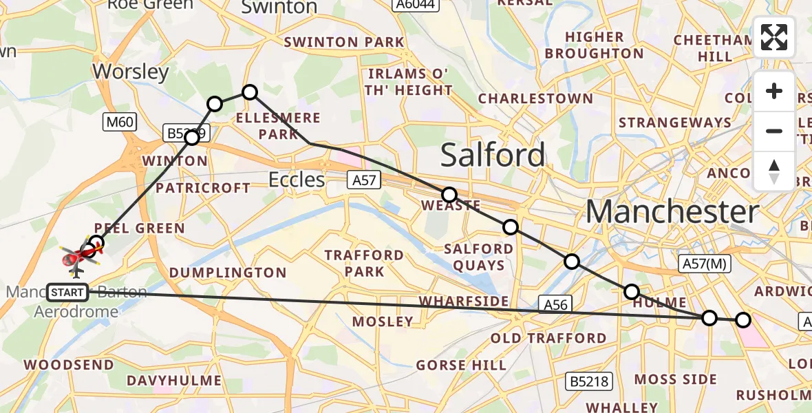 Flight route Air Ambulance Helicopter Manchester Barton Aerodrome - Manchester Barton Aerodrome, 20 September 2026, 12:32