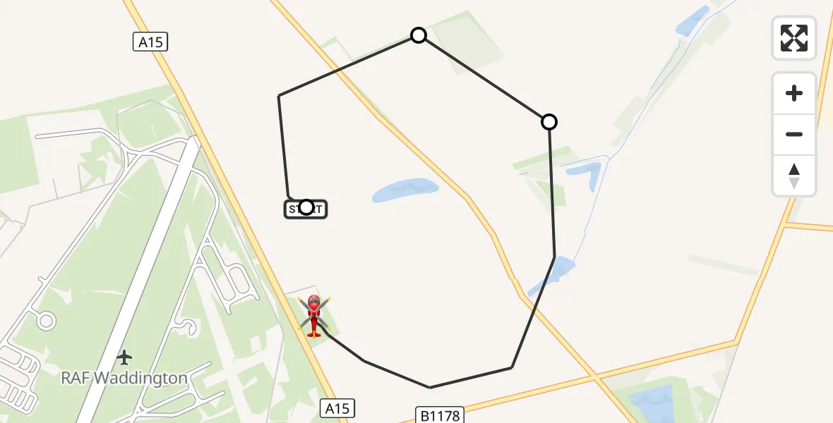 Flight route Air Ambulance Helicopter RAF Waddington - North Kesteven, 20 September 2026, 13:09