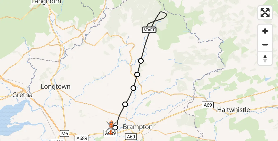 Flight route Coastguard Helicopter Bewcastle - Carlisle Lake District Airport, 20 September 2026, 13:15