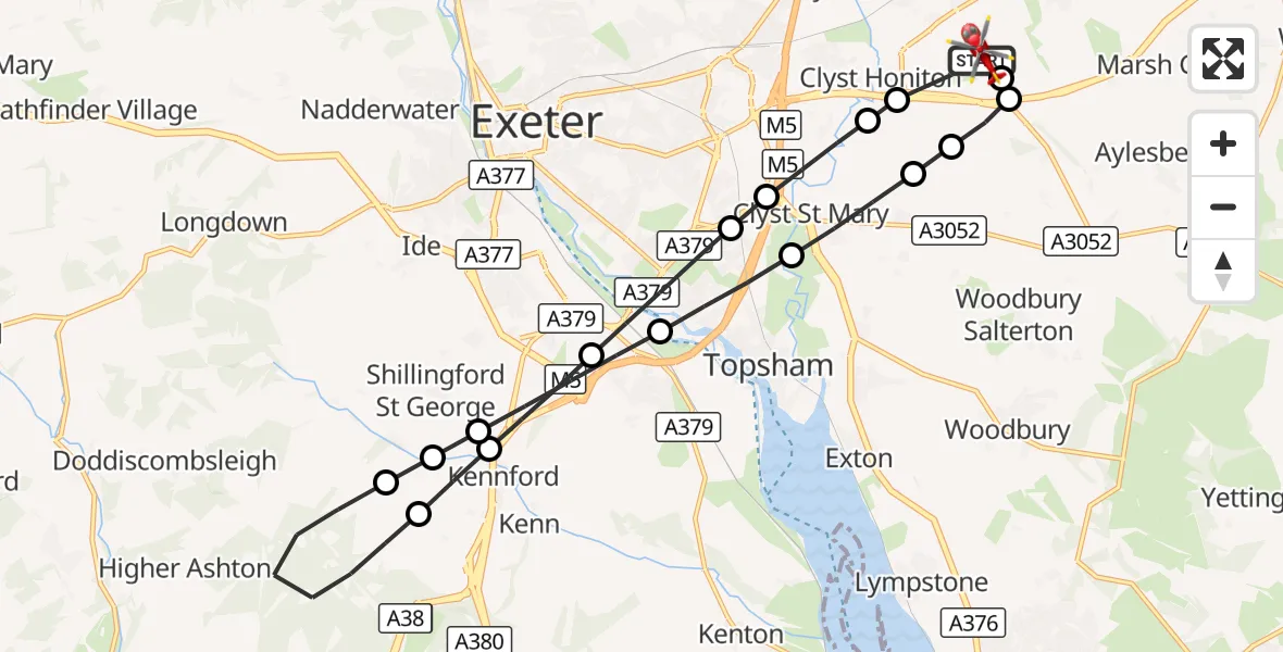 Flight route Air Ambulance Helicopter Exeter International Airport - Exeter International Airport, 20 September 2026, 13:36