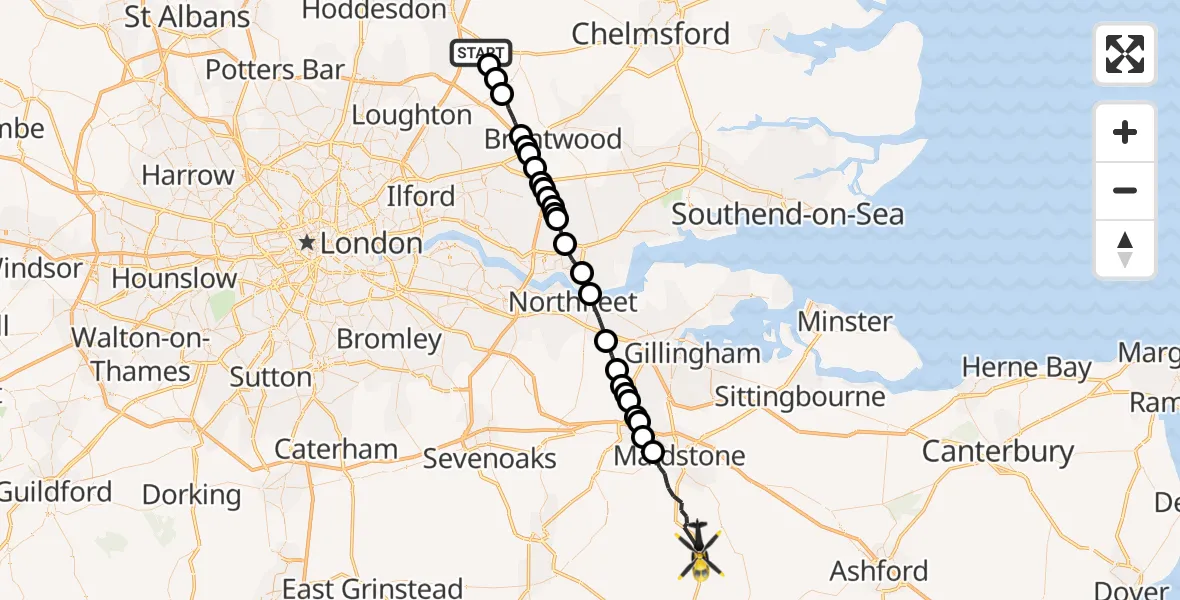 Flight route Police Helicopter North Weald Bassett - Maidstone, 20 September 2026, 13:40