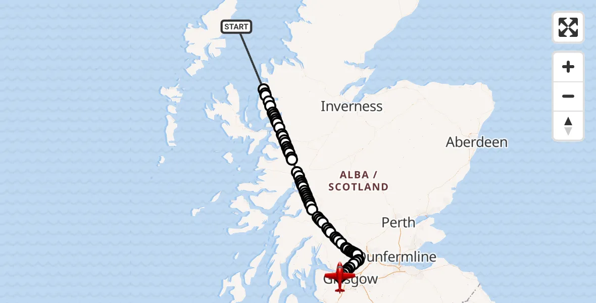 Flight route Air Ambulance Aircraft Inner Seas - Glasgow Airport, 20 September 2026, 13:42