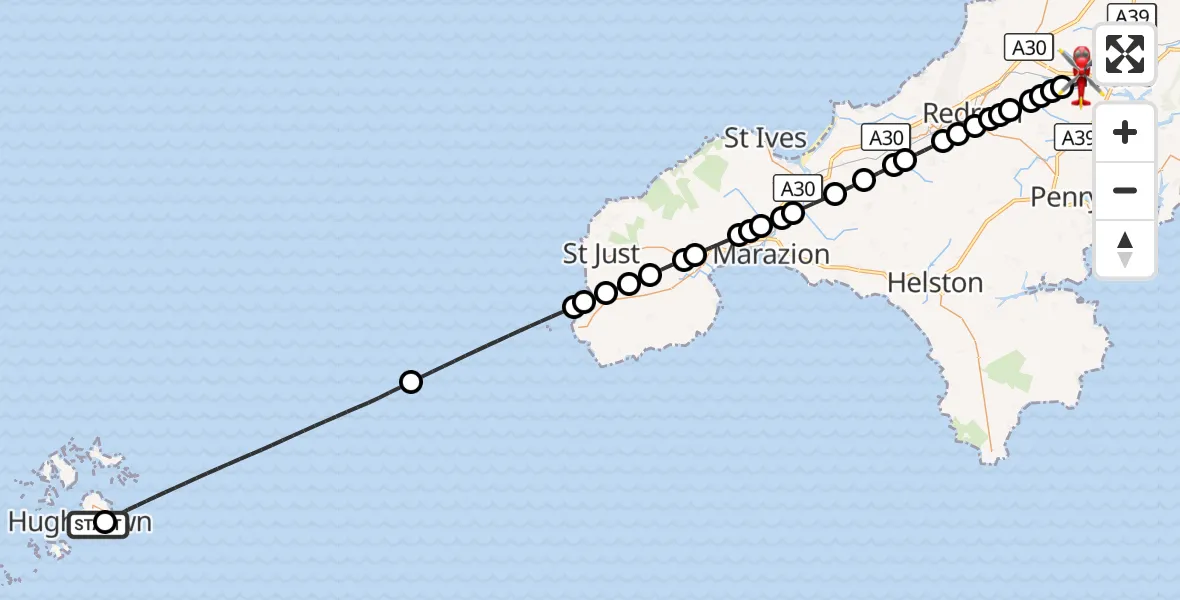 Flight route Air Ambulance Helicopter St. Mary's Airport - Treliske, 20 September 2026, 13:54