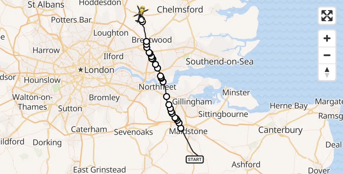 Flight route Police Helicopter Maidstone - Chipping Ongar, 20 September 2026, 14:00