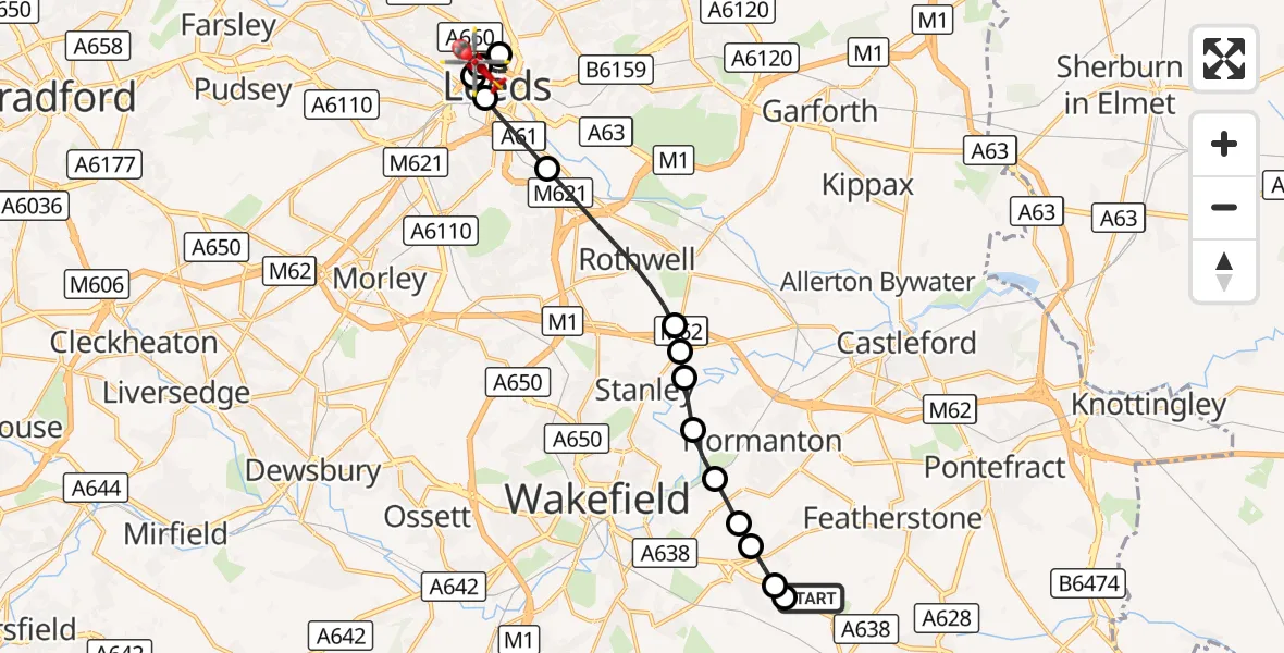 Flight route Air Ambulance Helicopter YAA Nostell Helicopter Port - Hyde Park, 20 September 2026, 14:07