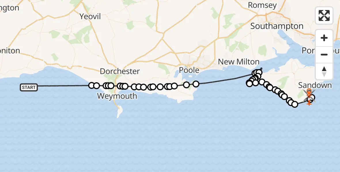 Flight route Coastguard Helicopter English Channel - Ventnor, 20 September 2026, 14:10