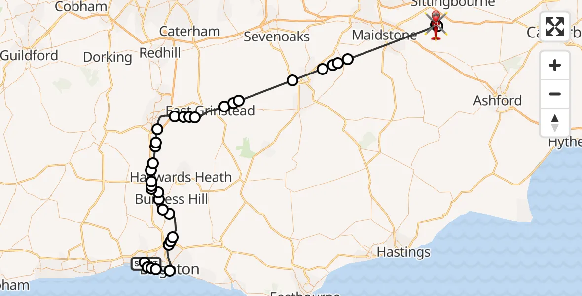 Flight route Air Ambulance Helicopter Portslade by Sea - Maidstone, 20 September 2026, 14:22