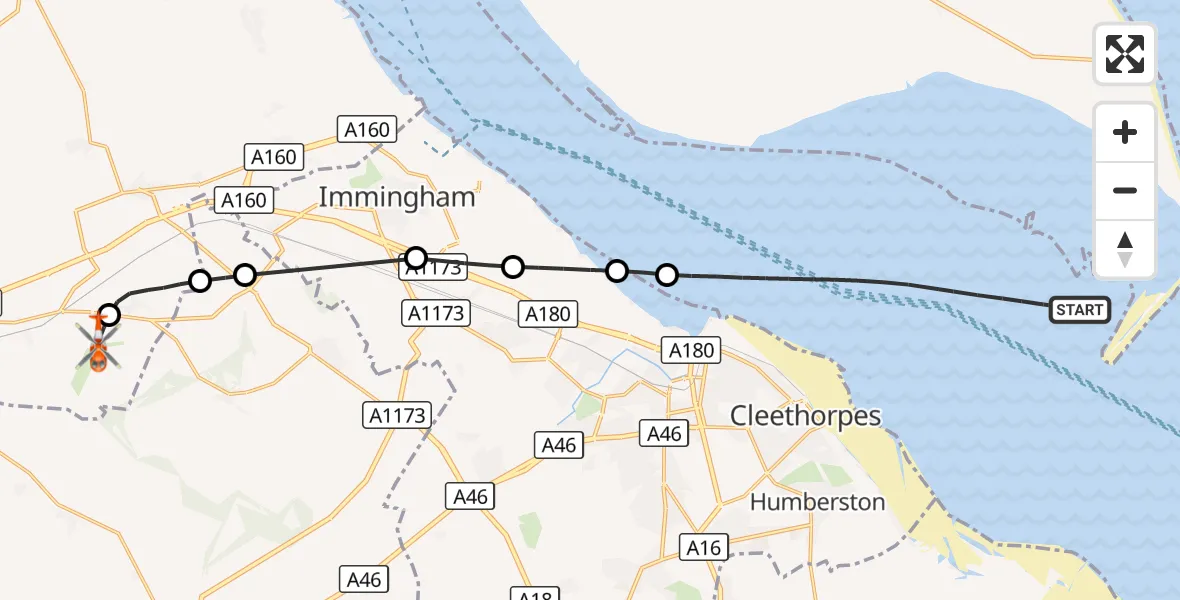 Flight route Coastguard Helicopter North Sea - Humberside Airport, 20 September 2026, 14:39
