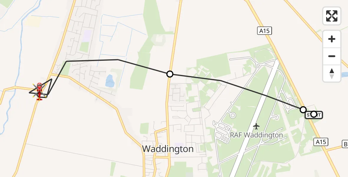 Flight route Air Ambulance Helicopter RAF Waddington - Waddington, 20 September 2026, 14:53