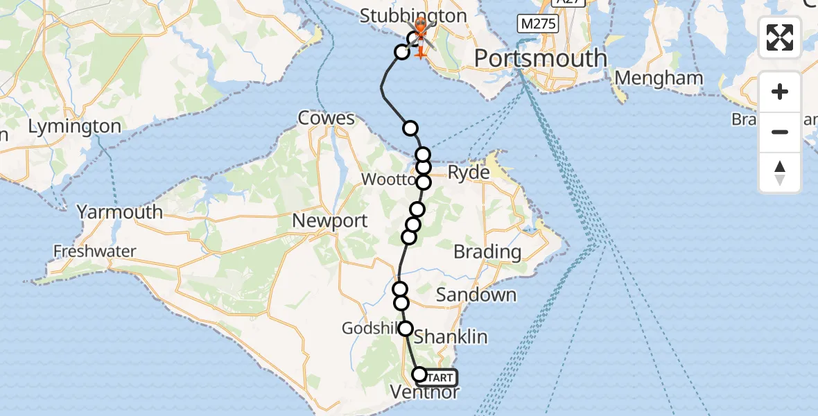 Flight route Coastguard Helicopter Ventnor - Solent Airport, 20 September 2026, 15:08