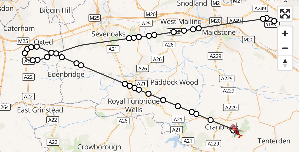 Flight route Air Ambulance Helicopter Maidstone - Benenden, 20 September 2026, 15:09