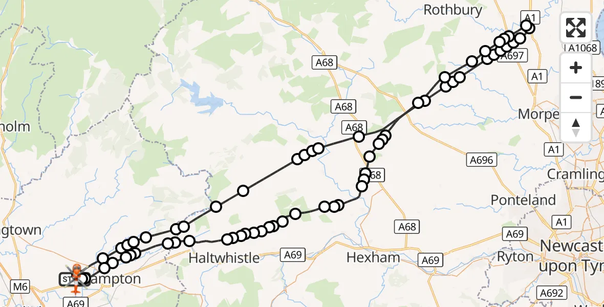 Flight route Coastguard Helicopter Carlisle Lake District Airport - Carlisle Lake District Airport, 20 September 2026, 15:19