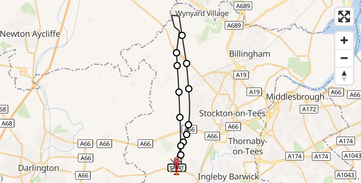 Flight route Air Ambulance Helicopter Egglescliffe - Egglescliffe, 20 September 2026, 15:22