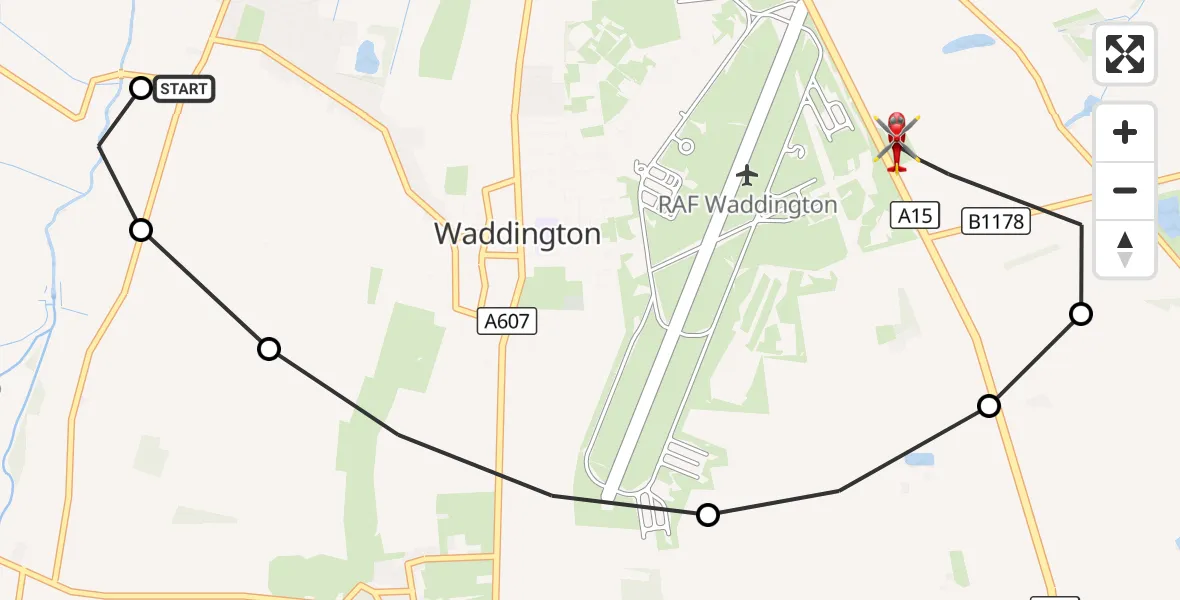 Flight route Air Ambulance Helicopter Waddington - North Kesteven, 20 September 2026, 15:24